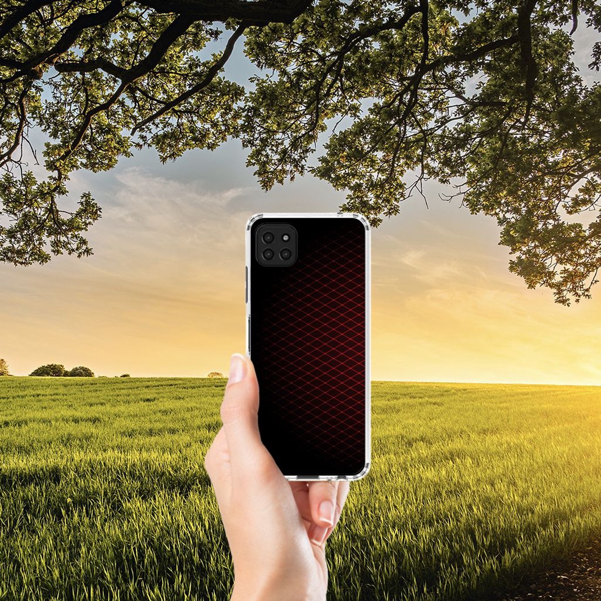 Samsung Galaxy A22 5G Doorzichtige Silicone Hoesje Geruit Rood