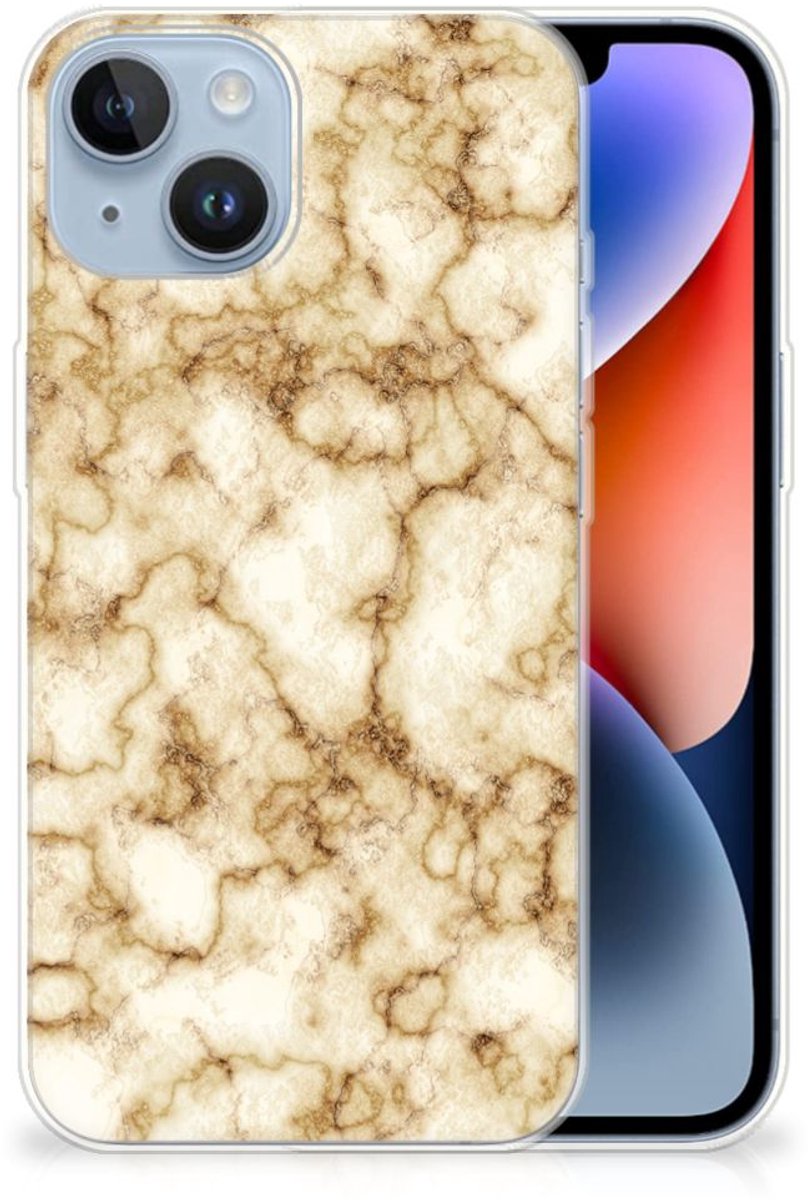 Apple iPhone 14 TPU Siliconen Hoesje Marmer Goud