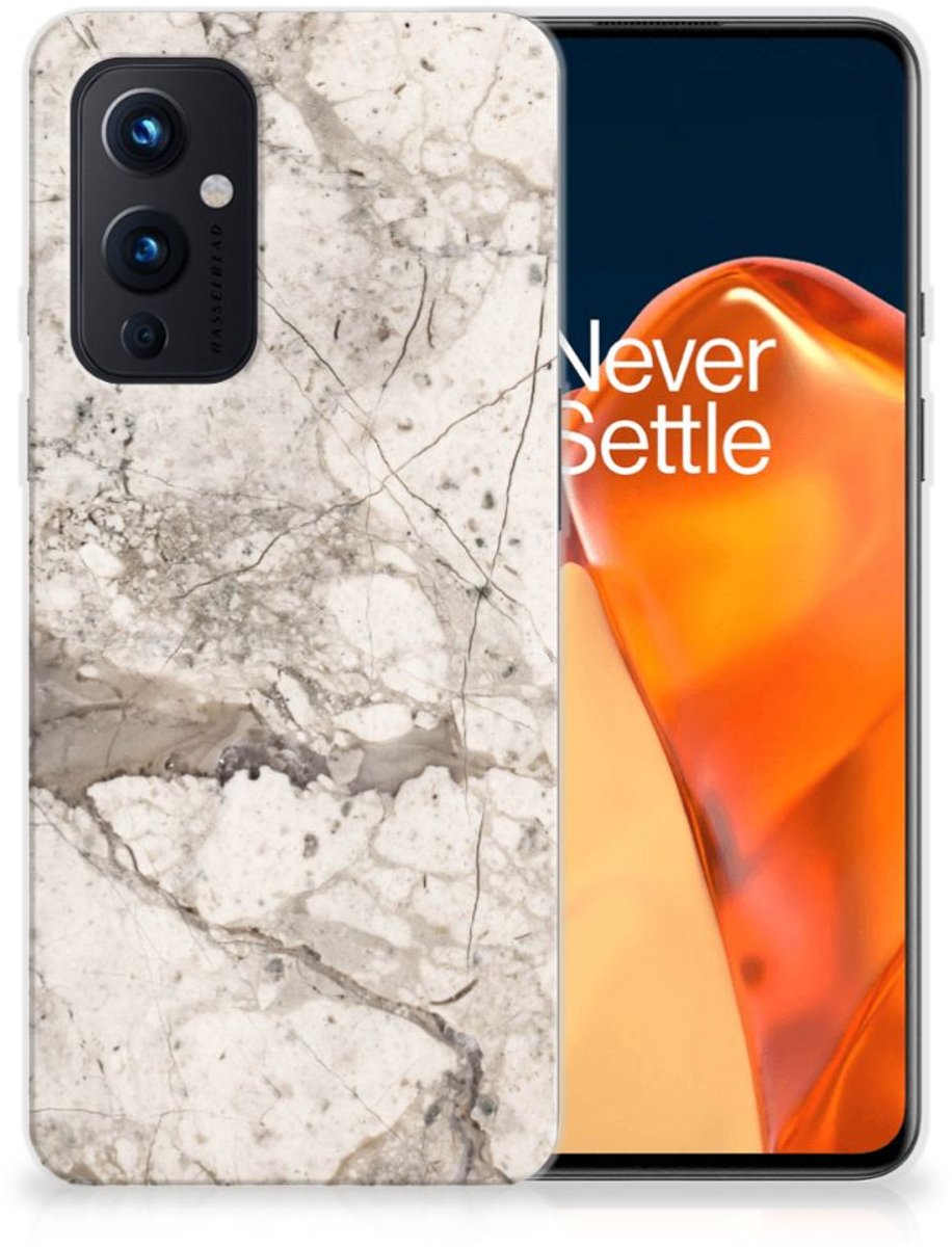 OnePlus 9 TPU Siliconen Hoesje Marmer Beige