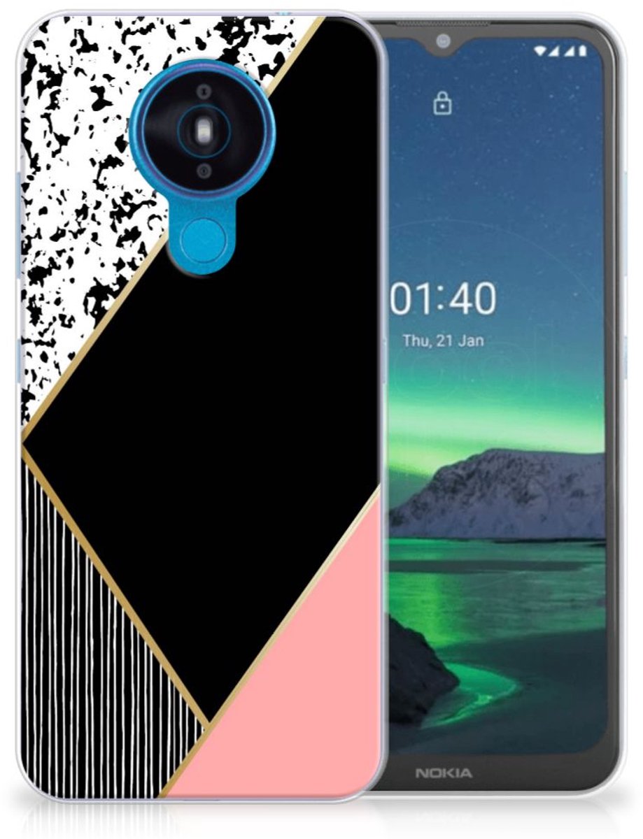 Nokia 1.4 TPU Hoesje Zwart Roze Vormen