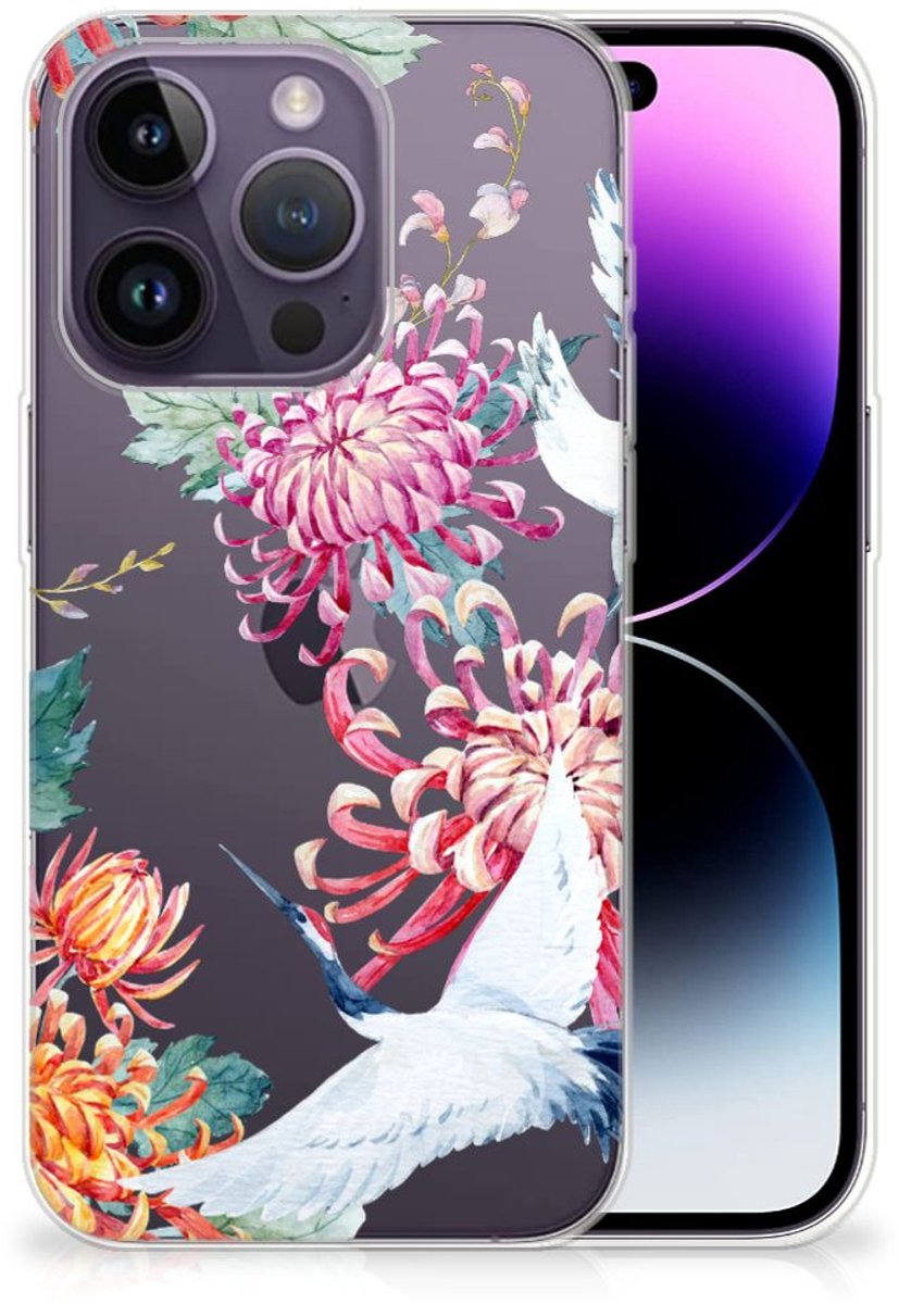Apple iPhone 14 Pro TPU Hoesje Bird Flowers