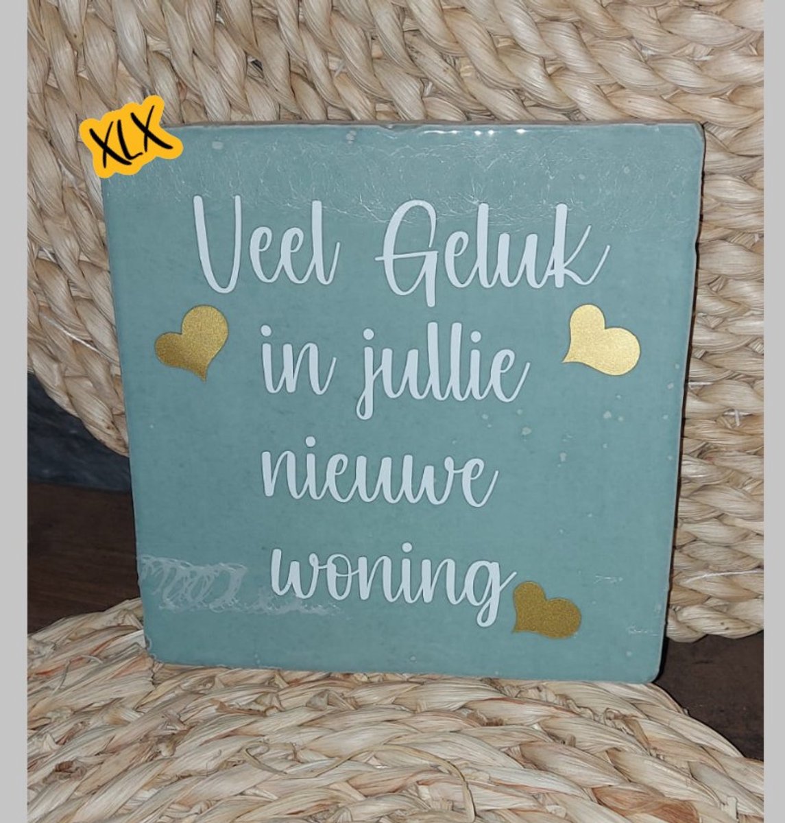 Tegeltje met tekst, Veel geluk in jullie nieuwe woning, Bedrukte tegel, Nieuwe woning, Nieuw huis, Cadeau, Spreuktegel, XLX®
