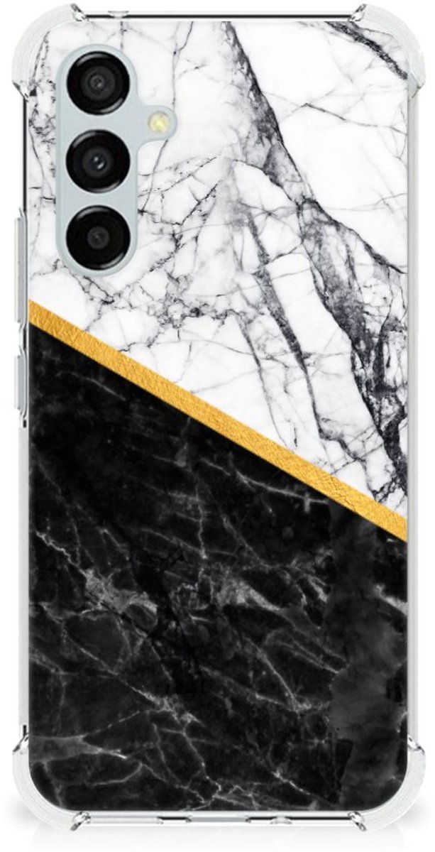 Samsung Galaxy A54 Anti-Shock Hoesje Marmer Wit Zwart - Origineel Cadeau Man
