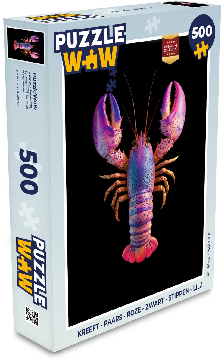 Puzzel Kreeft - Paars - Roze - Zwart - Stippen - Lila - Legpuzzel - Puzzel 500 stukjes
