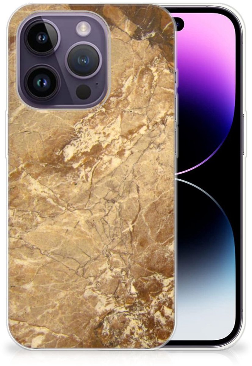 Apple iPhone 14 Pro TPU Siliconen Hoesje Marmer Creme