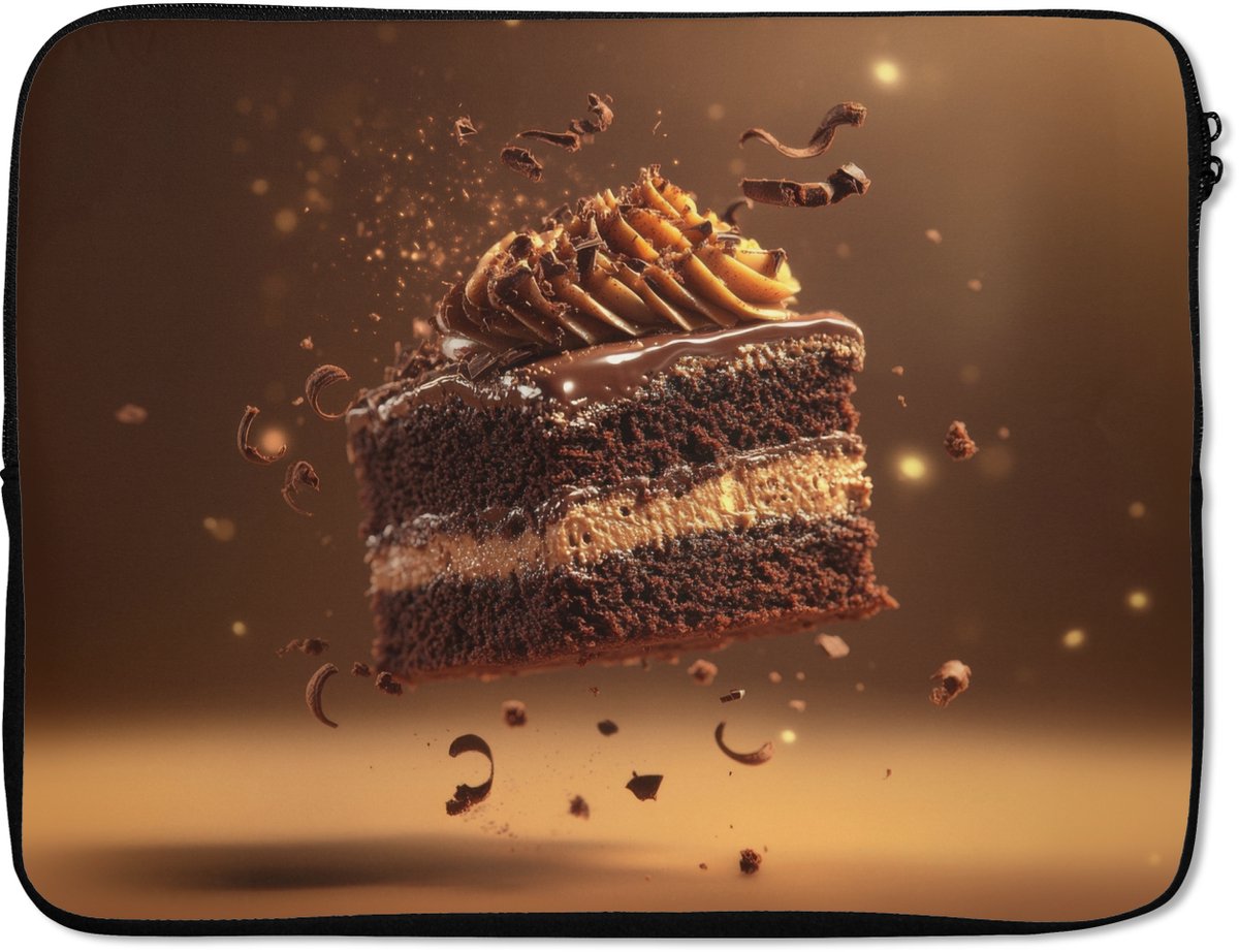 Laptophoes 15.6 inch - Taart - Chocolade - Eten - Brownie - Laptop sleeve - Binnenmaat 37x26 cm - Zwarte achterkant