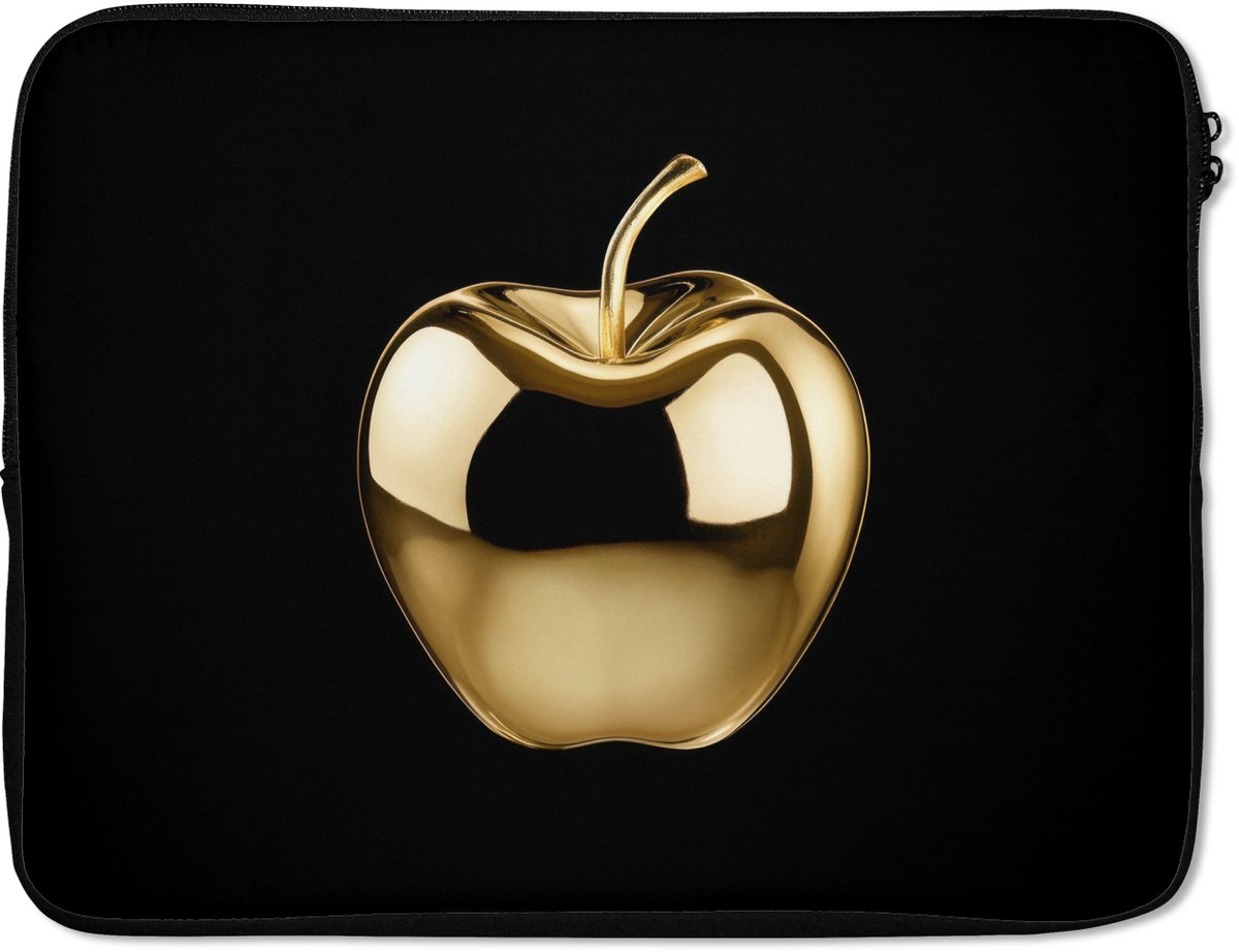 Laptophoes 15.6 inch - Appel - Goud - Chrome - Zwart - Laptop sleeve - Binnenmaat 37x26 cm - Zwarte achterkant