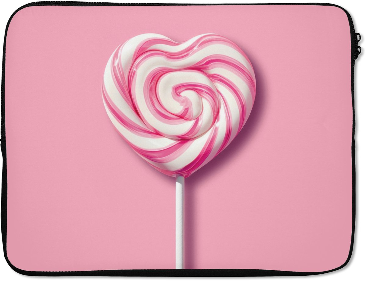 Laptophoes 17 inch - Snoep - Lolly - Hart- Roze - Laptop sleeve - Binnenmaat 41x28 cm - Zwarte achterkant