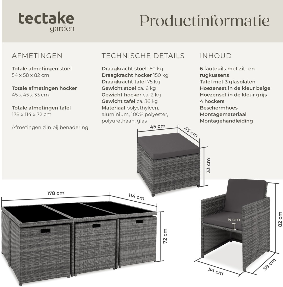 tectake tectake Wicker Loungemeubelset - afbeelding 5