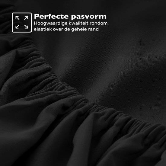 Hoeslaken Housse 180x200/220 Katoen - Jersey - Plus de Couleurs - Sans Repassage - Longue Durée de Vie - Zwart