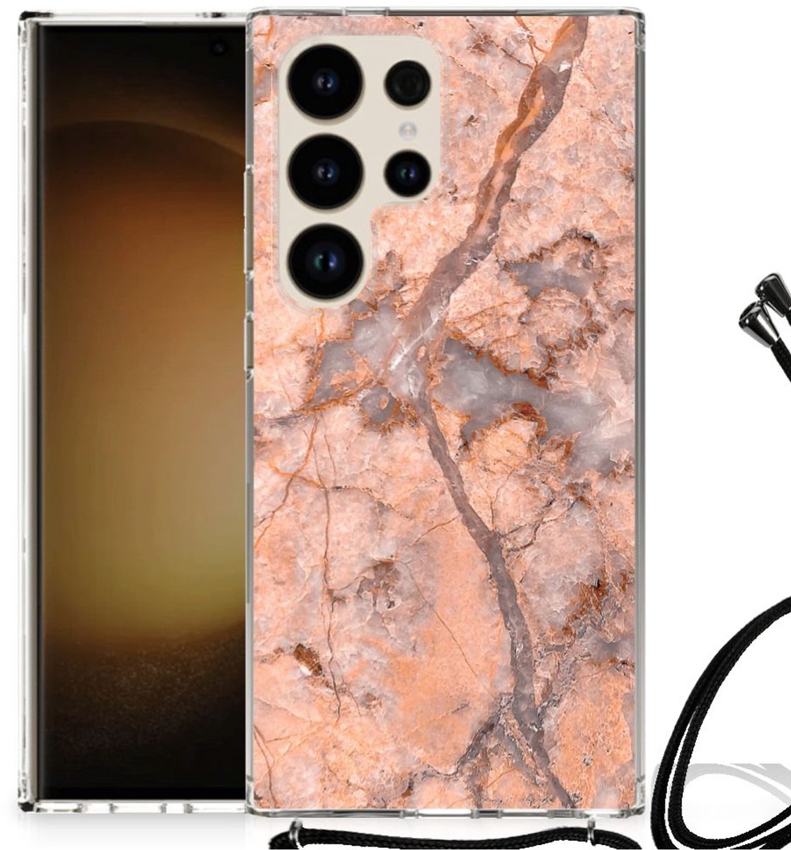 Samsung Galaxy S24 Ultra Anti-Shock Hoesje Marmer Oranje