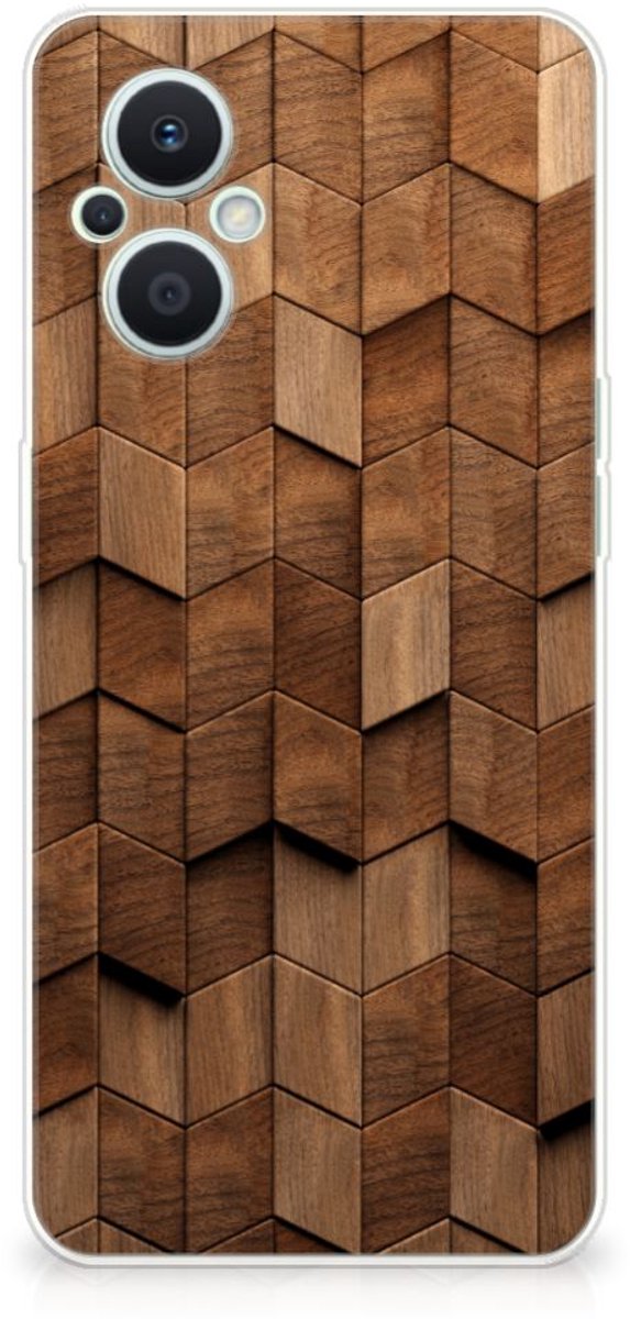 Bumper Hoesje voor OPPO Reno8 Lite Wooden Cubes