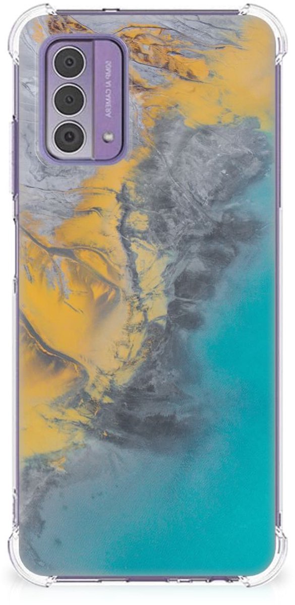 Nokia G42 Anti-Shock Hoesje Marble Blue Gold