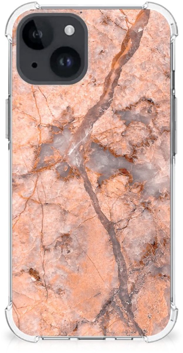 iPhone 15 Anti-Shock Hoesje Marmer Oranje