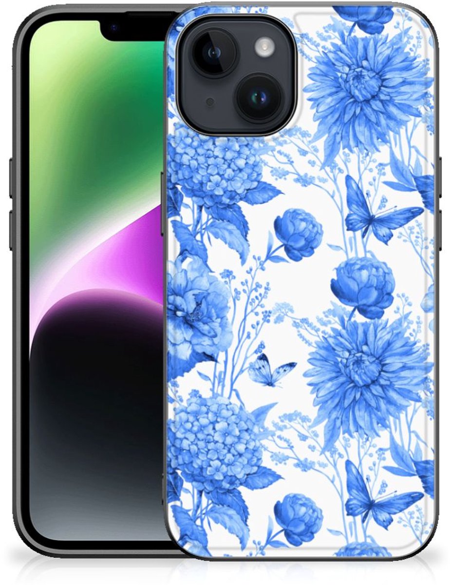 Bloemen Hoesje voor iPhone 15 Flowers Blue