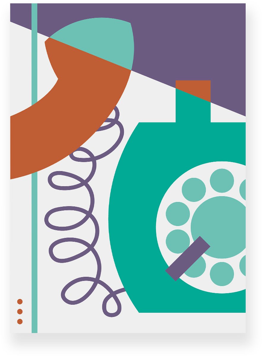 Yisual Poster 30x40 cm - Retro Telefoon - Bruin - Turquoise - Paars - Abstract - Vintage - Muurdecoratie - Wanddecoratie