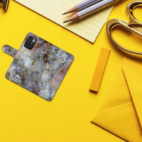Coque pour téléphone portable Xiaomi Redmi 10 | Couverture de livre Redmi Note 11 4G Grijs marbre