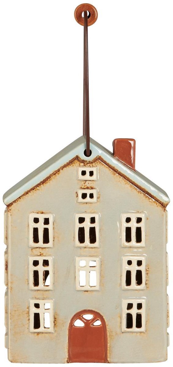 Ib Laursen Keramieken Huisje met Houten Handgreep - Lantaarn - Waxinelichthouder creme