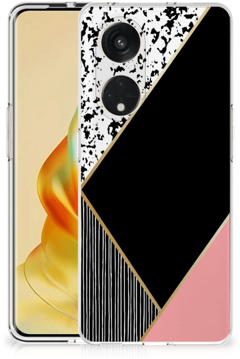OPPO Reno8 T 5G TPU Hoesje Zwart Roze Vormen