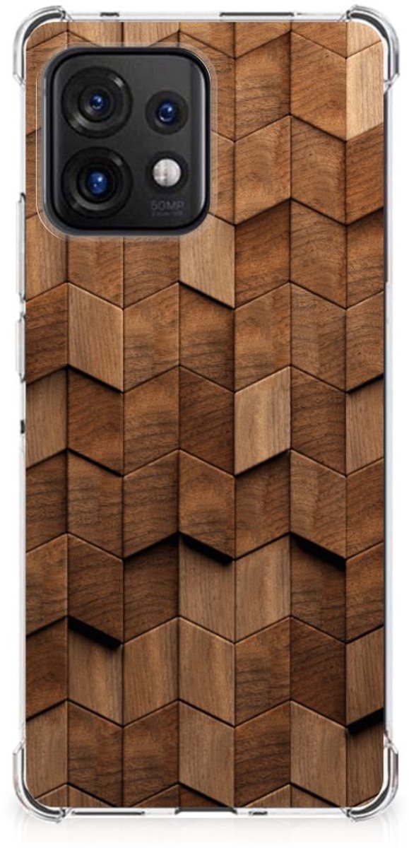 Stevig Telefoonhoesje voor Motorola Edge 40 Pro Wooden Cubes