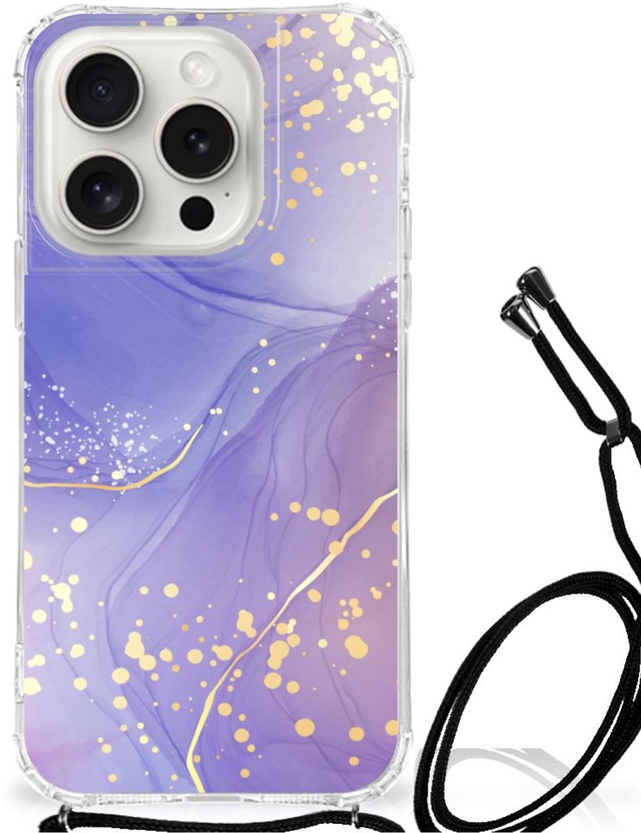 TPU Case Anti-Shock met Koord voor Back Cover voor iPhone 15 Pro Watercolor Paars