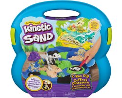 Kinetic Sand - T-Rex ontdekkingsset met 680 g speelzand, 5 multifunctionele fossielvormen en schep - in opbergdoos - Sensorisch speelgoed