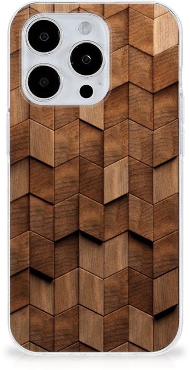 Bumper Hoesje voor iPhone 15 Pro Wooden Cubes