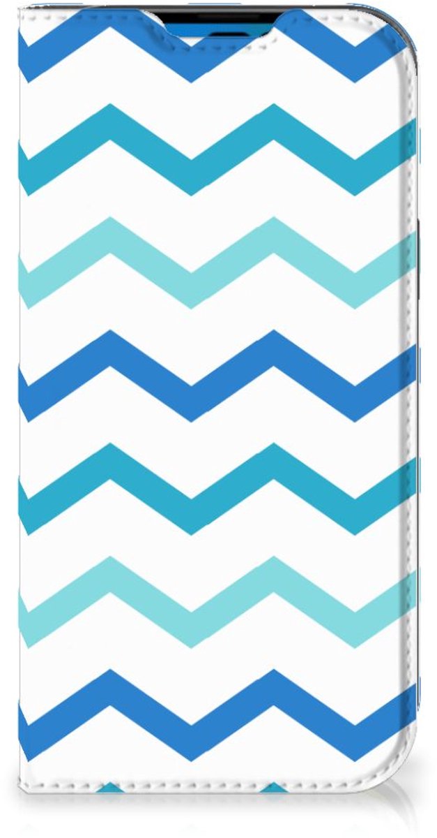 iPhone 14 Pro Hoesje met Magneet Zigzag Blauw