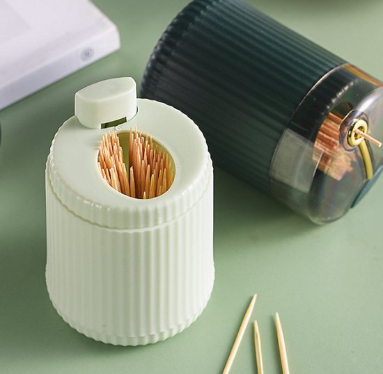 Porte-cure-dents - Boîte à Cure-dents -dents - Vert clair - Distributeur de cure-dents - Plastique - Porte-cure-dents créatif et portable - 6 x 6 x 8,5 cm - Peut contenir 80 cure-dents