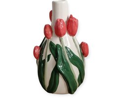 Daan Kromhout - Vaas - Bloemenvaas - Tulpen - Dutch - 14x13x22 - Keramiek - Donker roze