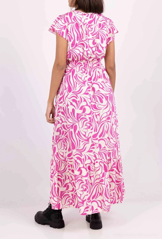 Lange dames jurk Amelia-fantasiemotief-fuchsia beige-Maat M/L-strandjurk
