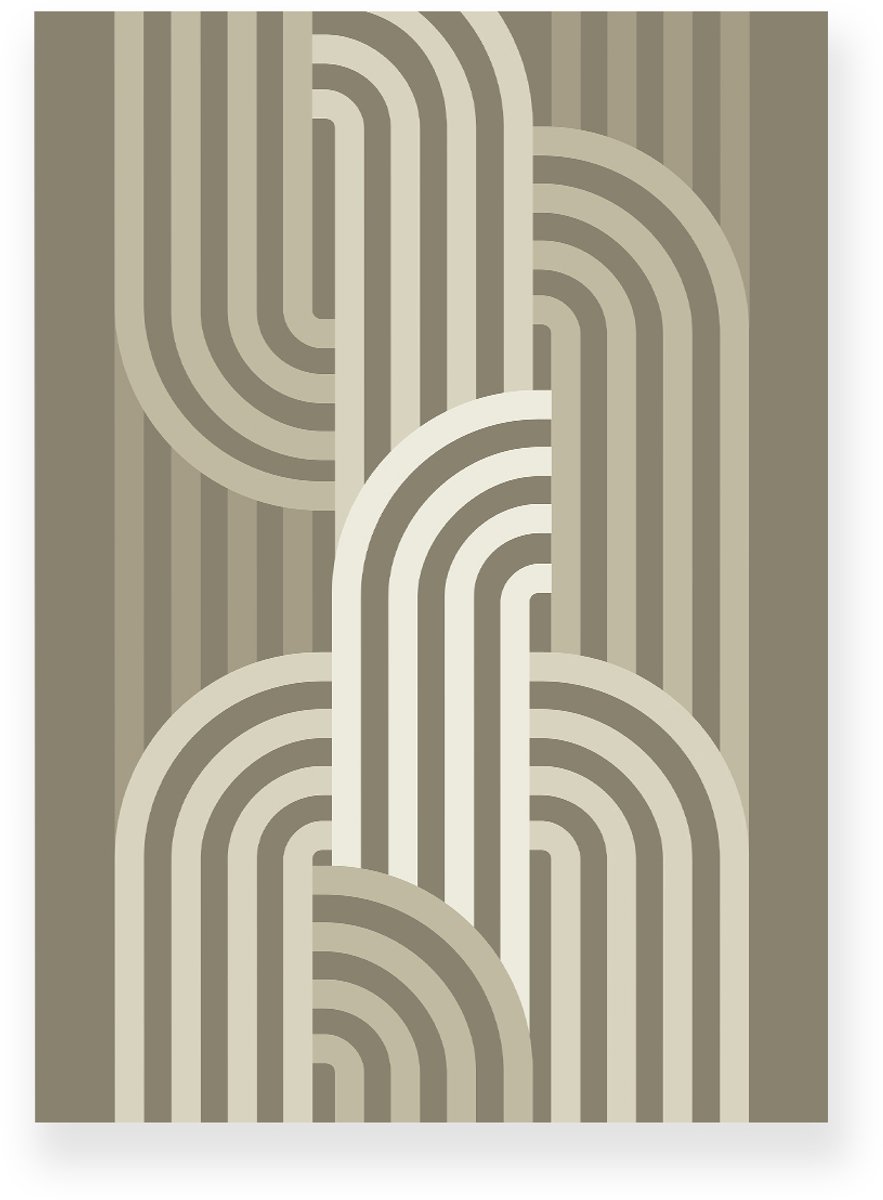 Yisual Poster 50x70 cm - Halve Bogen - Patroon - Beige - Taupe - Optische Illusie - Japandi - Muurdecoratie - Wanddecoratie