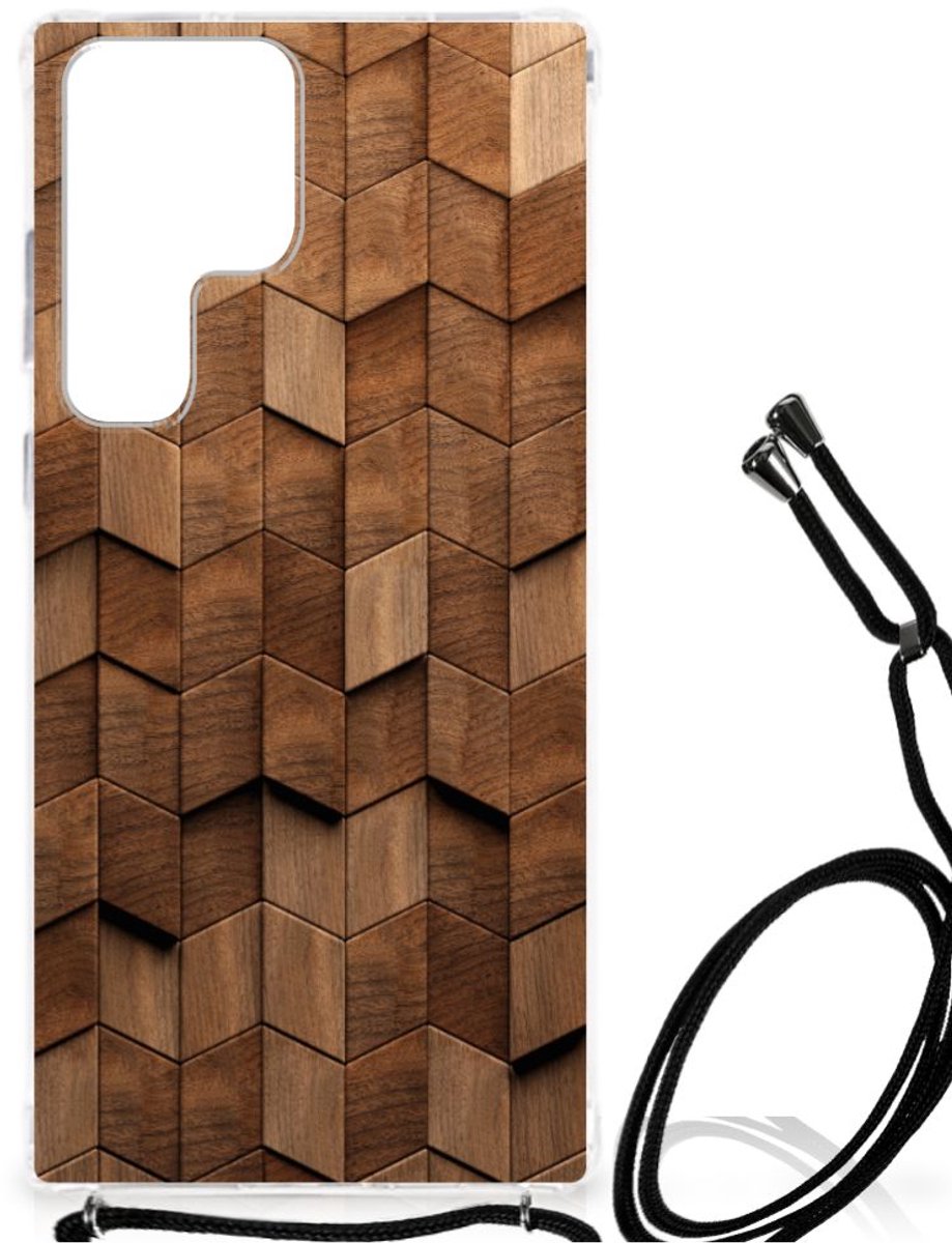 Stevig Telefoonhoesje voor Samsung Galaxy S23 Ultra Wooden Cubes