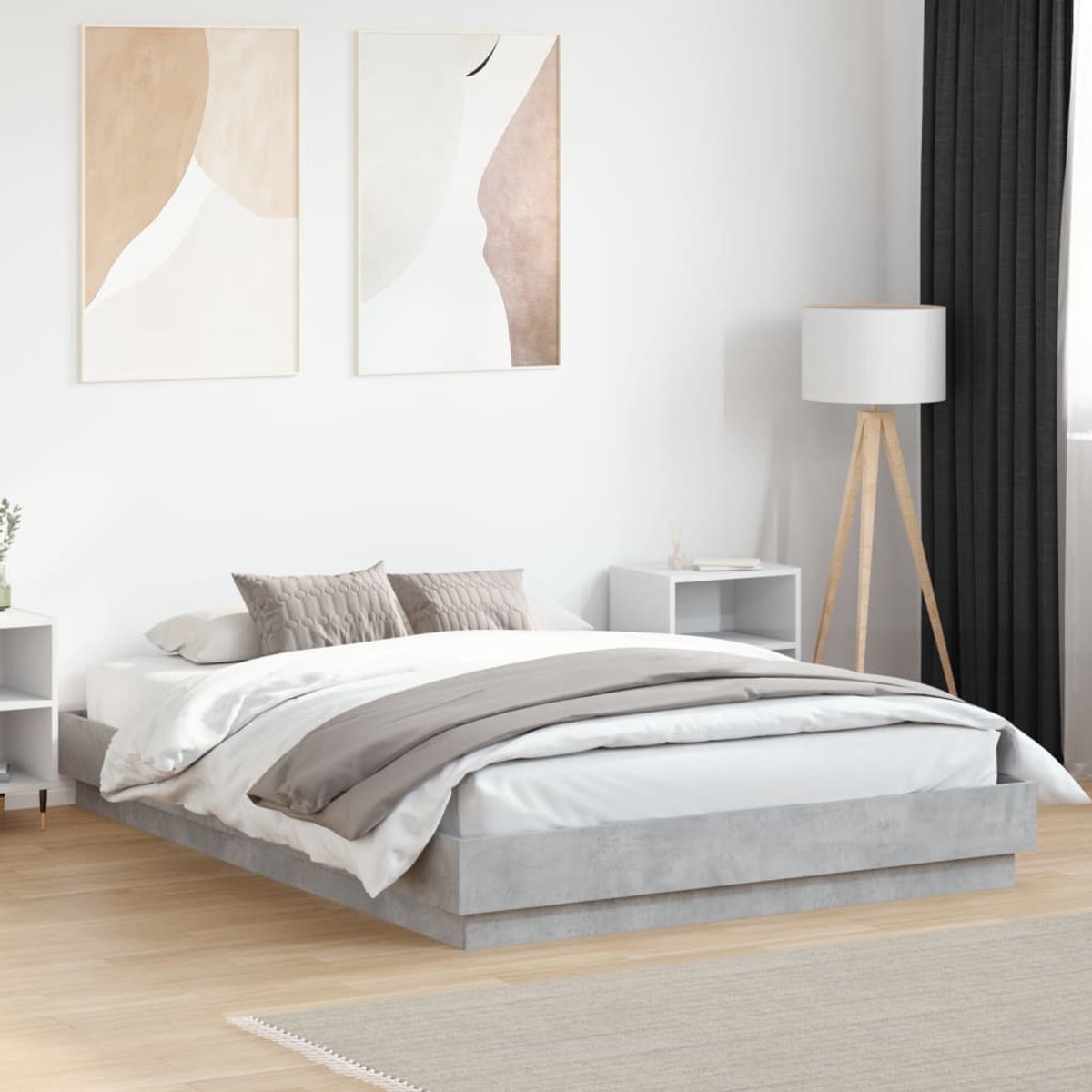 GranMaison Vloerbed – Laag Bedframe – Minimalistisch Design – Stevig en Comfortabel – Geschikt voor Elke Slaapkamer - 160 x 200 cm (B x L) - Betongrijs