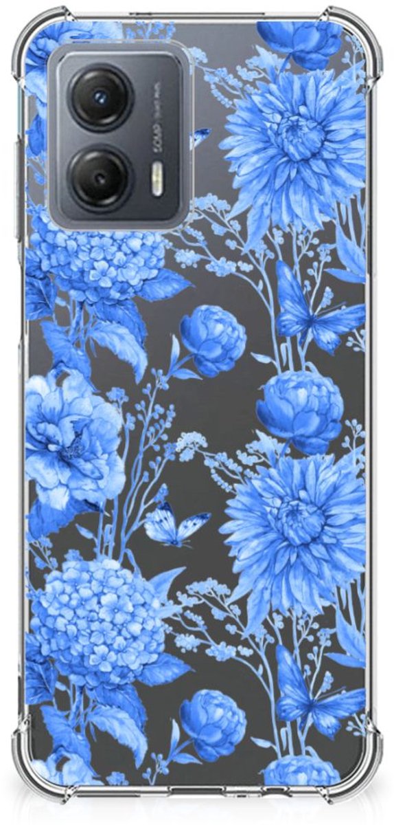 TPU Case Anti-Shock voor Case voor Motorola Moto G53 Flowers Blue