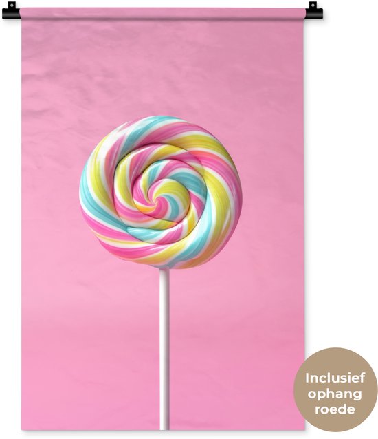 Wandkleed 60x90 cm - Wanddoek Lolly - Roze - Snoep - Zoet - Wandtapijt - Wandkleden