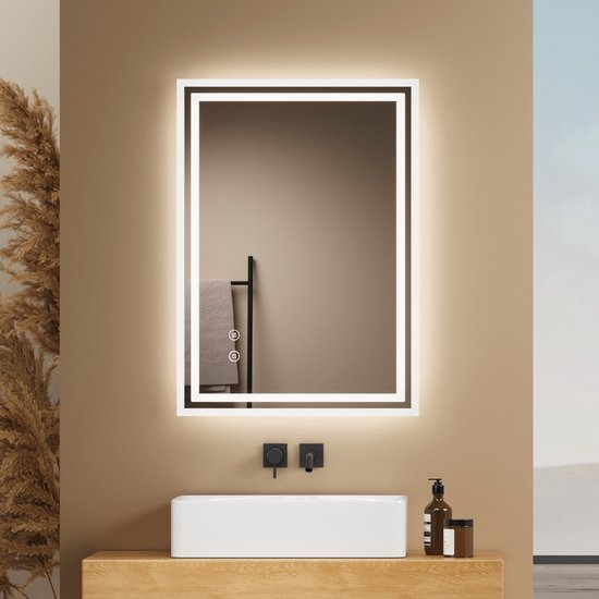 EMKE Ronde LED Badkamerspiegel 60 cm – Frameloos, Achtergrondverlichting, Touch Schakelaar, Koud Wit Licht EMKE Ronde LED Badkamerspiegel 60 cm – Frameloos, Achtergrondverlichting, Touch Schakelaar, Koud Wit Licht