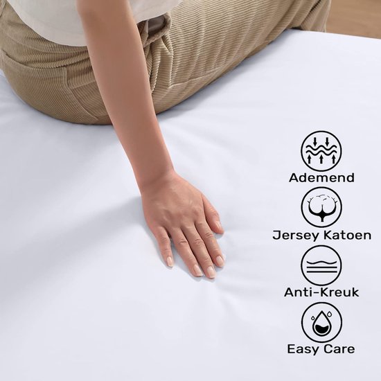 Hoeslaken 200x220 - jusqu'à (35cm) - Sommier et Lit à eau - Katoen - Longue durée de vie - Wit