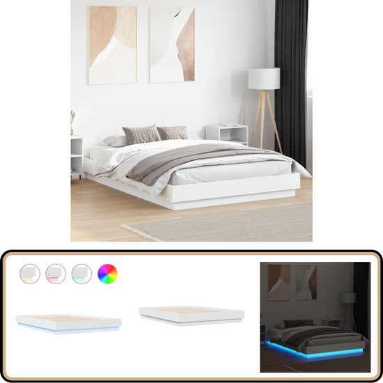 vidaXL Bedframe met hoofdbord en LED-verlichting wit 100x200 cm