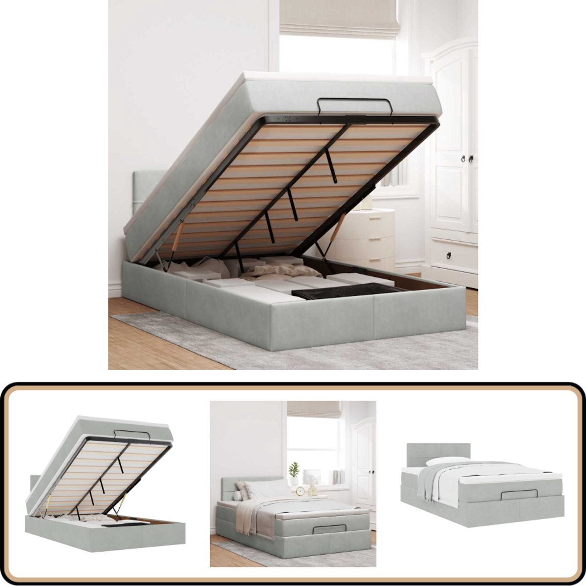 vidaXL Ottoman bed met matras 120x200 cm fluweel lichtgrijs