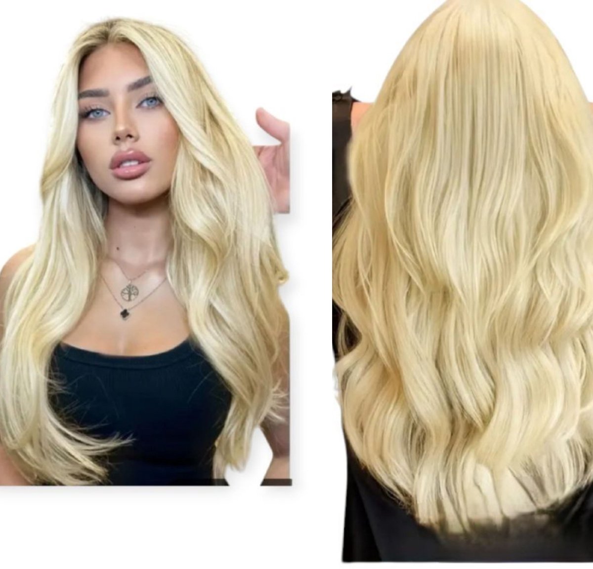 Frazimashop- golf Pruik Hittebestendige - Pruiken Dames Lang golf Haar - #Front Lace Wig 13x4# 65 cm kleur 613 blond Pruiken- Dames Lang Haar - Wig