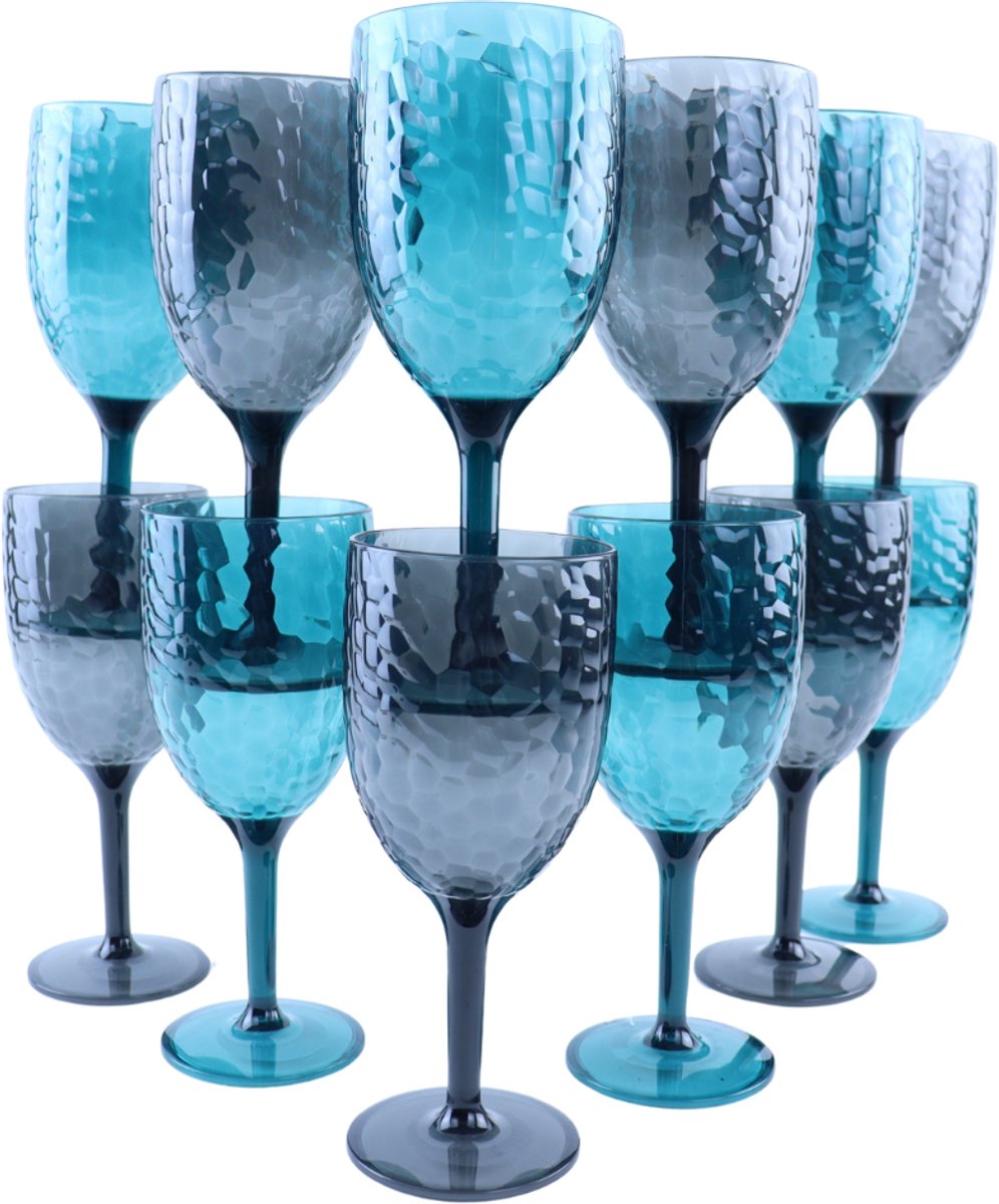 OTIX Kunststof Wijnglazen - Herbruikbaar - Set van 12 - voor Rode en Witte Wijn - Blauw en Grijs - 350ml - HARBOR - ZEPHYR