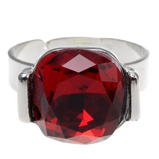 Ring ajustable argentée Behave ® – Pierre carrée rouge – Sans nickel – Sac cadeau inclus