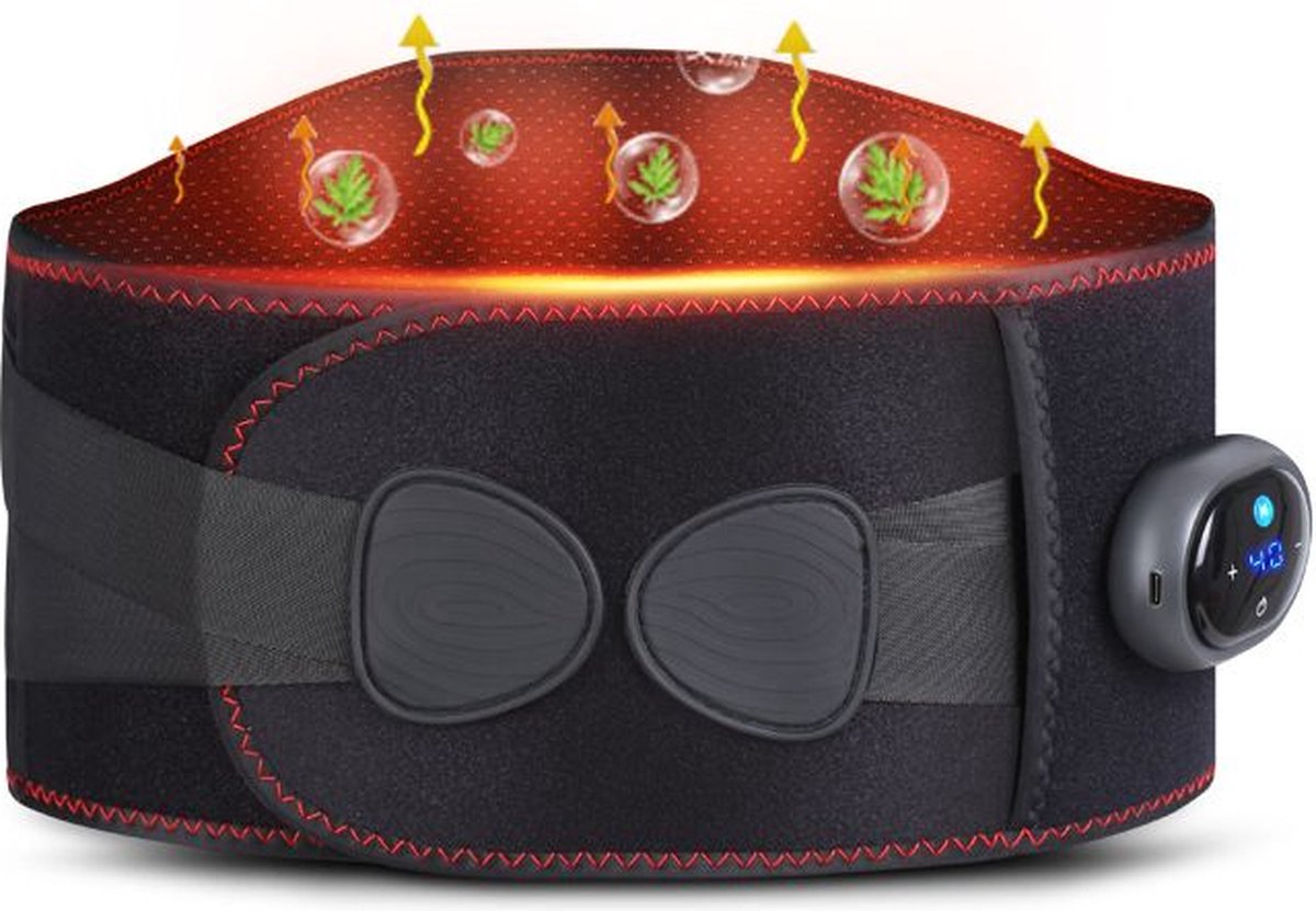 Rugmassage Band met Infrarood Licht - Rugpijn Verlichten - Draadloos Opladen - Hernia - Warmtecompressie - Taille Massage Apparaat - Zwart