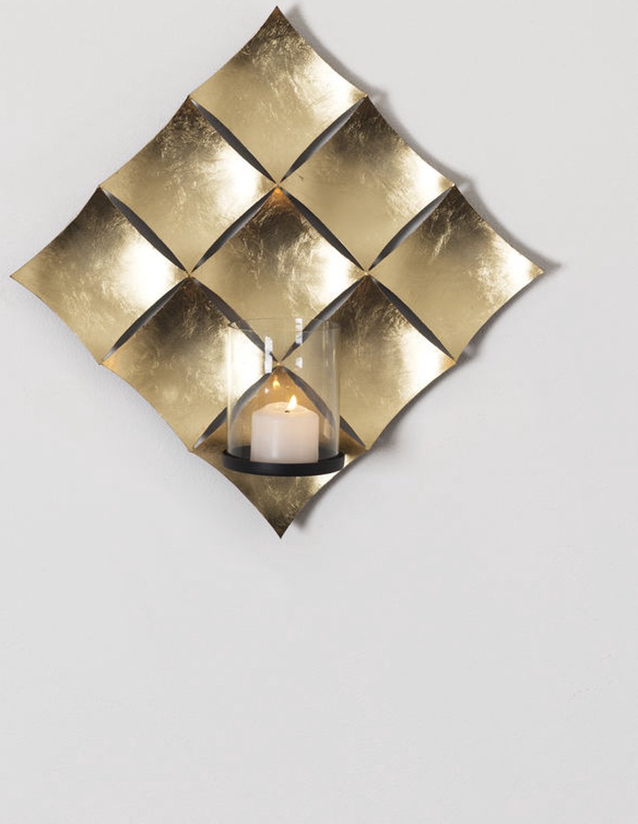 Windwandlicht Muurdecoratie windlicht gold nineer- metaal en glas - 12x40x40 cm -