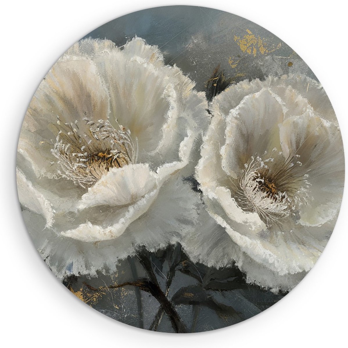 Saammp Forex Muurcirkel - Witte Bloemen - blauw - Bloemen - Abstract - Ø 90 - Wandcirkel - Wanddecoratie Cirkel - Muurdecoratie Woonkamer - Kantoor Decoratie