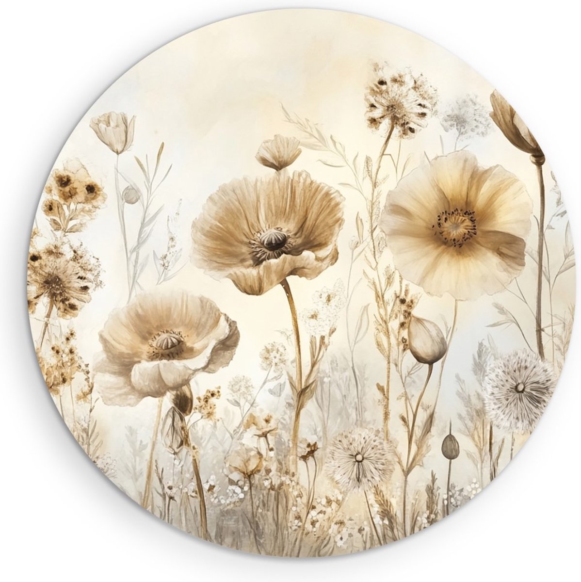 Saammp Muurcirkel Hout - Bloemenpracht - Modern - Ø 70 - Wandcirkel - Wanddecoratie Cirkel - Muurdecoratie Woonkamer - Kantoor Decoratie