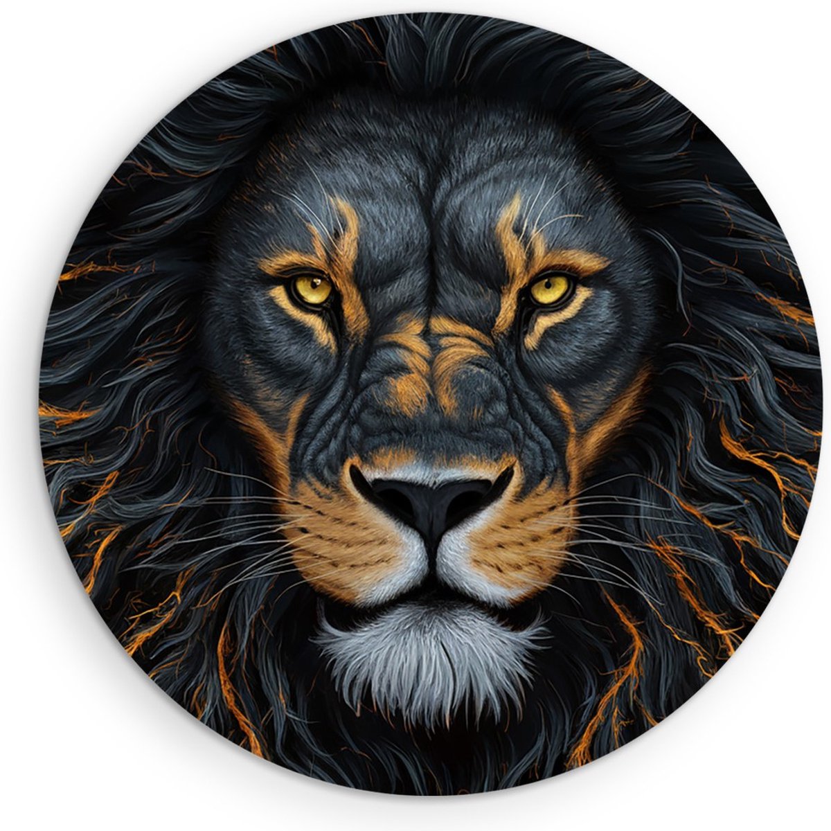 Saammp Forex Muurcirkel - Abstracte Leeuw - Goud - zwart - Dieren - Natuur - Ø 70 - Wandcirkel - Wanddecoratie Cirkel - Muurdecoratie Woonkamer - Slaapkamer decoratie - Rond Schilderij
