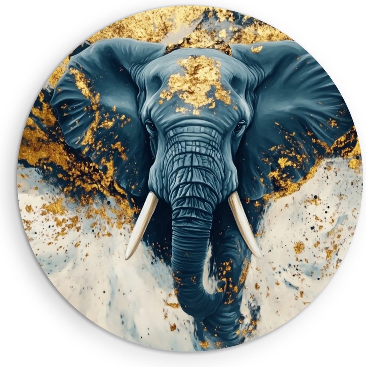 Saammp Forex Muurcirkel - Olifant met goud - Abstract - Dieren - Ø 60 - Wandcirkel - Wanddecoratie Cirkel - muurdecoratie Woonkamer - Slaapkamer decoratie - Rond Schilderij