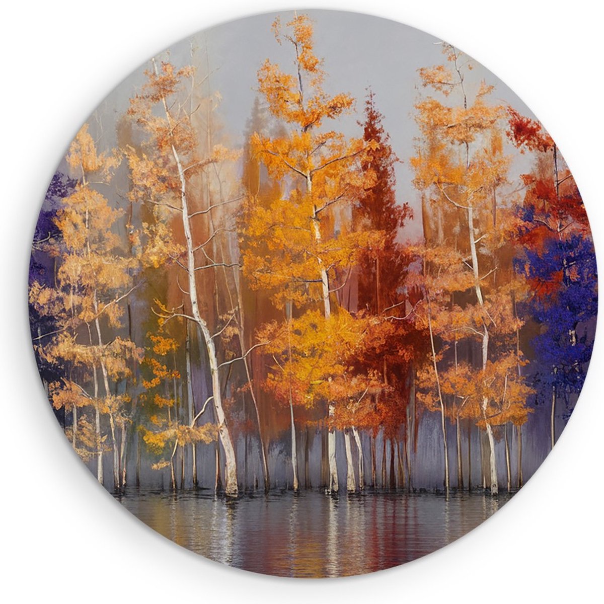 Saammp Muurcirkel Hout - Kleurrijke bomen - Natuur - Abstract - Ø 50 - Wandcirkel - Wanddecoratie Cirkel - Muurdecoratie Woonkamer - Slaapkamer decoratie - Rond Schilderij